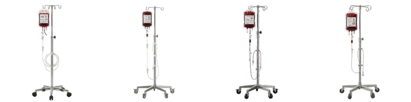 Medical IV Stands with Blood Bags: Professional Hospital Equipment for Intravenous Therapy and Clinical Fluid Administration - Healthcare Patient Care Set