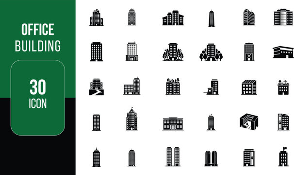 Minimalist office building icons set for business and corporate architecture silhouette vector