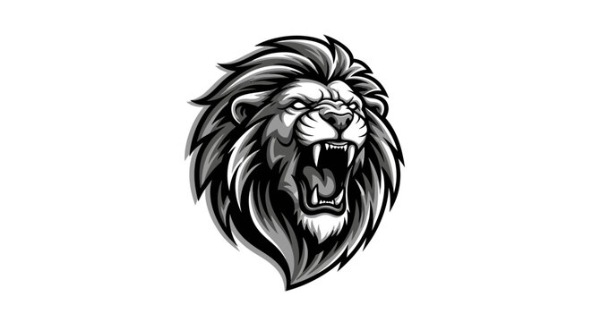 Profile of a roaring lion head with flowing mane.