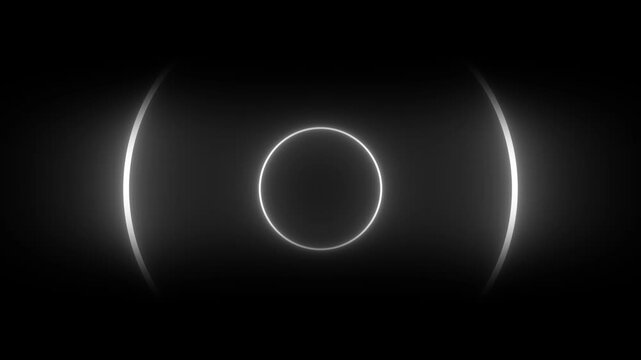Abstract glowing light rings expanding and circle radio waves on black background, audio wave and glowing pulse circle, glowing circular sound waves and concentric radar signal pulse animation.