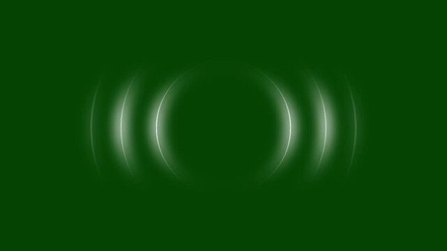 Radio waves animation, radio signal visualization and glowing circular pulse animation, glowing circular light radio waves on green background, sound wave pulse and radio station signal transmission.