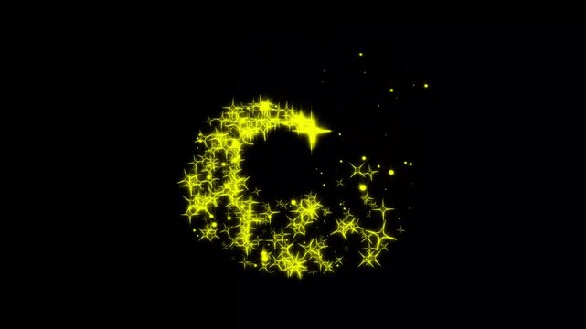 Sparkling glitter stars shine colorful cartoon glitter, with glowing golden and green cyan parple neon stars on black screen, magical glitter trail burst with powerful shining starburst display. 4k