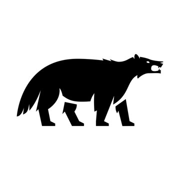 Angry wolverine glyph icon. Wolverine side view illustration.