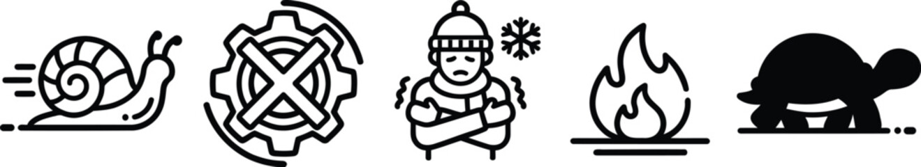 Five flat icons representing different weather and nature symbols © Creative  Stock