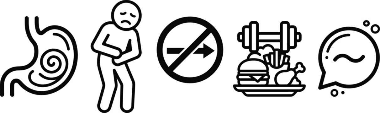 Healthy digestion warning with food and exercise icons
