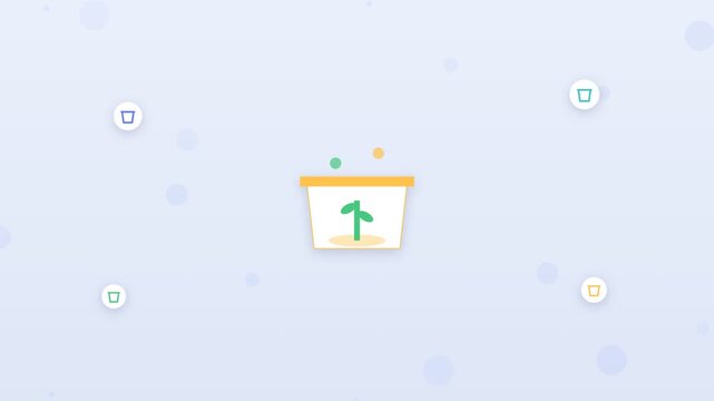 Flat design smart waste bin compressing trash and sending data