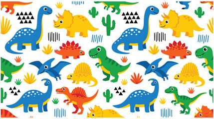 Seamless pattern with cute cartoon dinosaurs for textiles. © Amir