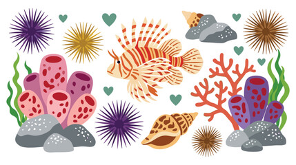 Underwater world with lionfish coral reef and sea life. © Amir