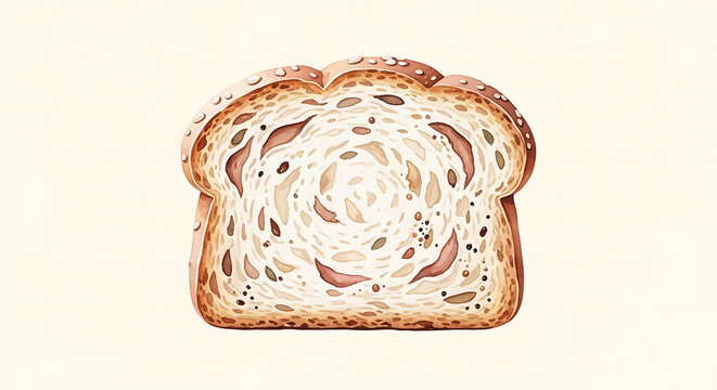 Watercolor of a single slice of multigrain sourdough bread