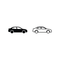 Fototapeta premium Minimalist Car Outline and Silhouette Vector Icon Set