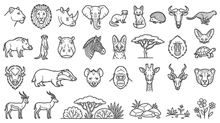 African savanna animals and landscape for wildlife safari design. © Amir