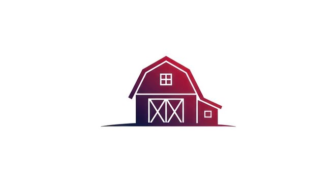 Red gradient barn house icon on white background