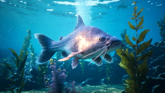 Blue Catfish underwater close up video
