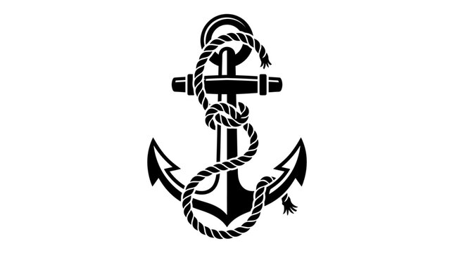 Black Anchor with Rope Nautical Symbol.