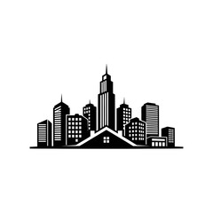 Obraz premium Black and white city skyline silhouette.