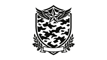Fototapeta premium Black and white shield emblem icon.