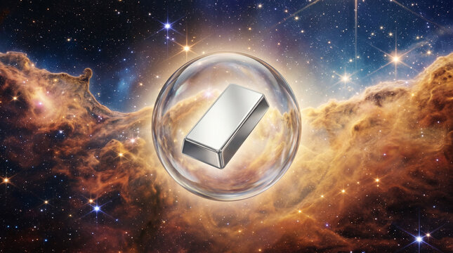 a silver billion with a nebula background