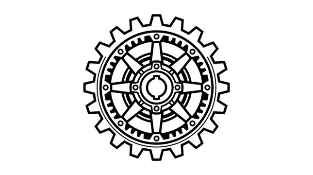 Detailed cogwheel mechanism industrial component.