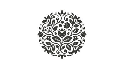 Fototapeta premium Black floral decorative circular design element.