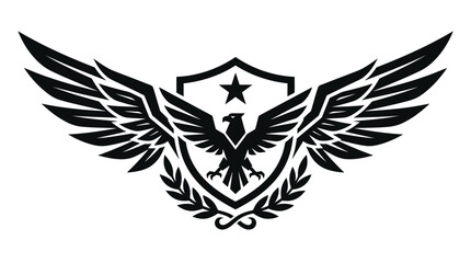 Fototapeta premium Black eagle logo with wings spread.