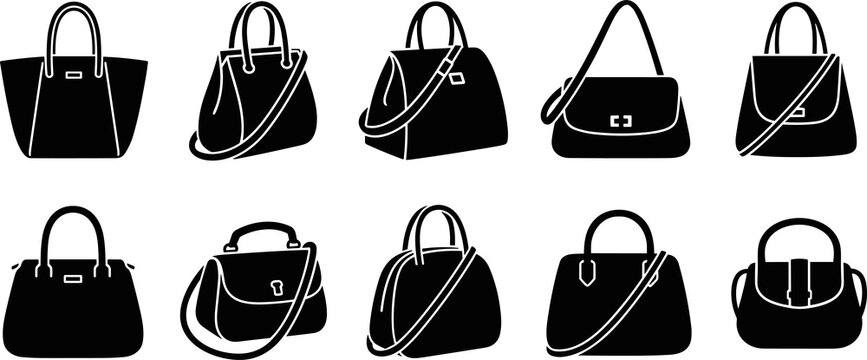 Handbag silhouette icons, fashion accessory vector set, stylish purse illustration, luxury design art, women&rsquo;s bag concept, elegant graphic decor