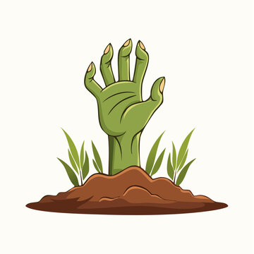 Green Zombie Hand Emerging from Ground