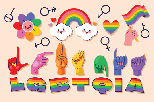 Set of Colorful LGBTQIA Pride Elements