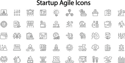 Fototapeta premium Startup agile line icons. Business project management, financial strategy growth, and launch vector signs set