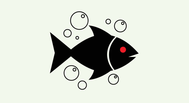 Black fish silhouette with red eye and air bubbles