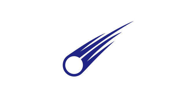 Blue minimalist comet icon with motion trails