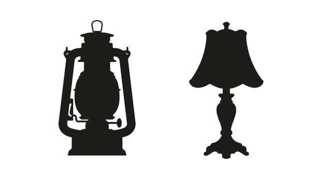 Lantern And Table Lamp Silhouettes Against A White Background
