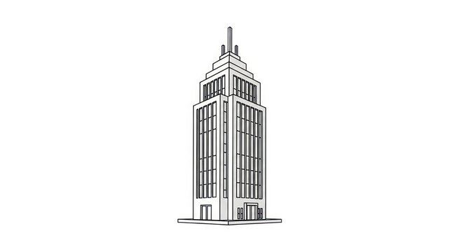 Tall skyscraper office building line drawing