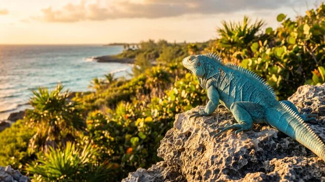 blue iguana beautiful composition golden light in grand cayman video