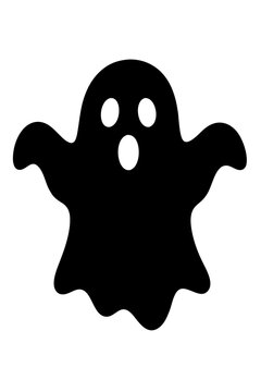 Black ghost silhouette isolated on white background, perfect for Halloween party logos, Halloween DIY crafts, spooky holiday branding, vinyl decals, and laser engraving