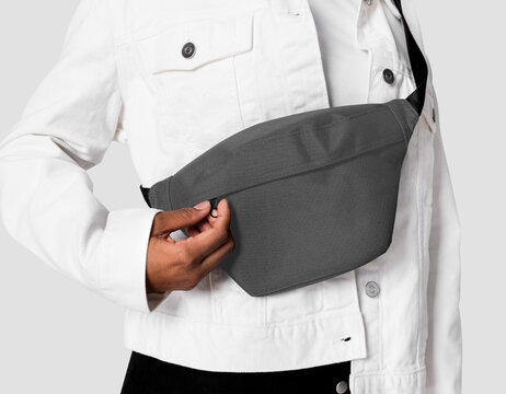 Stylish gray waist bag fashion, suitable as mockup