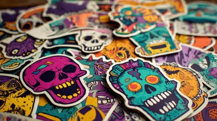 Fototapeta premium Colorful collection of assorted skull and monster stickers