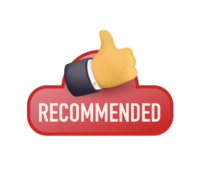 Red recommendation banner with thumbs up symbol representing approval, endorsement, trusted choice and customer rating concepts. Ideal for promotions, ecommerce, marketing and advertising design