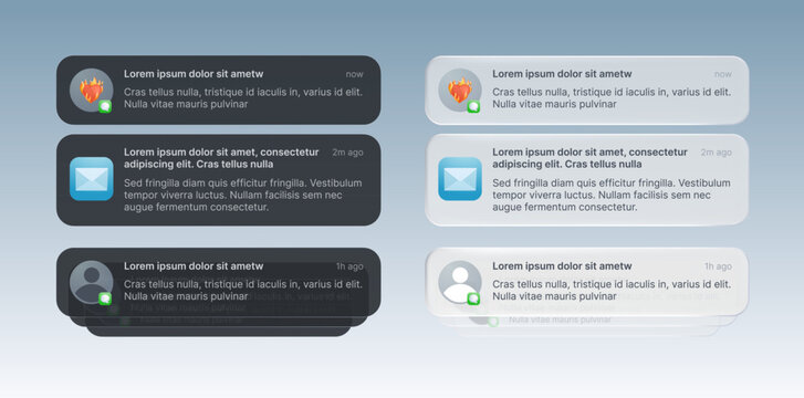 Notification reminder illustration with dark theme glassmorphism UI design. Features alert, message, popup, calendar and schedule concepts for mobile apps, social media, marketing and dashboards