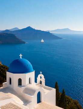 santorini island greece, santorini beach photo, Santorini postcard, church, minimalist architecture, church, bell, boat, Santorini grace