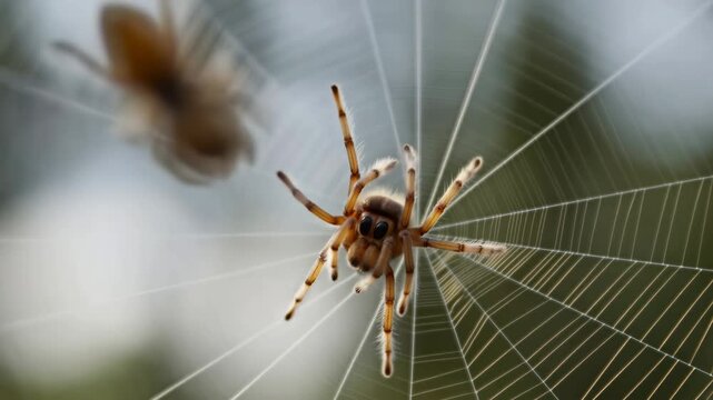 Closeup of spider spinning web in nature &ndash; detailed focus on arachnid craftsmanship