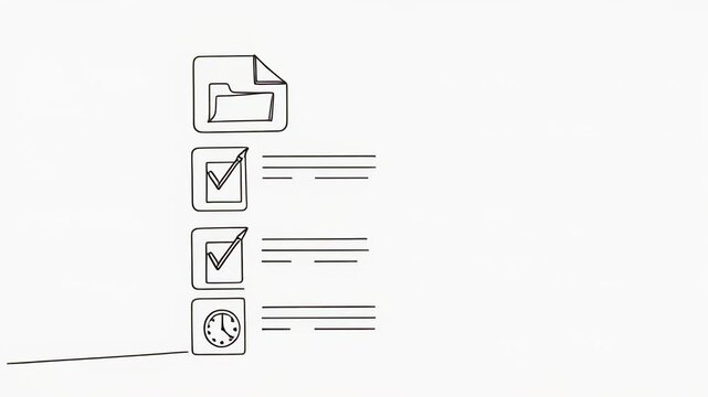 animated checkmark progression with paper and pencil