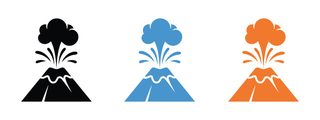 Volcanic eruption icon featuring a dramatic black silhouette, representing natural disaster, lava explosion, geological activity, and environmental hazard concepts. © ARIF AHMED 04