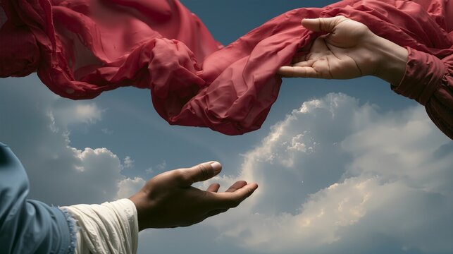 A mantle falling from heaven onto waiting hands, prophetic succession symbolism