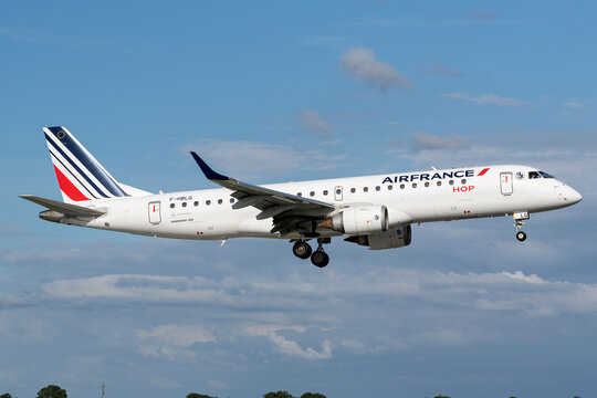 Vijfhuizen, Netherlands - June 5, 2026: Air France Embraer ERJ-190 with registration F-HBLG for runway 18R (Polderbaan) of Amsterdam Airport Schiphol