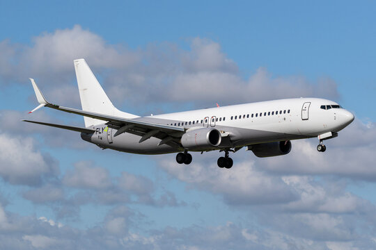 Vijfhuizen, Netherlands - June 5, 2026: Irish Fly4 Airlines Boeing 737-800 with registration EI-FFB on short final for runway 18R (Polderbaan) of Amsterdam Airport Schiphol