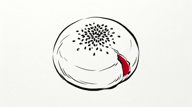 Sketch illustration of an anpan red bean bread