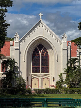 Silliman University Church facade with stained glass window