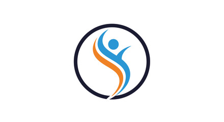 Obraz premium Abstract human figure rises within a circular emblem using beautiful shades of blue and orange colors.
