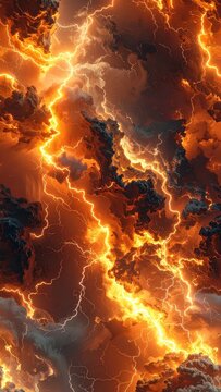 Fiery Abstract Background with Electric Lightning Strikes.