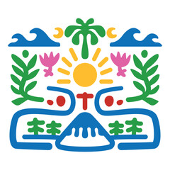 Vibrant summer tropical illustration with exotic palm leaves and beach vacation elements © Suratama